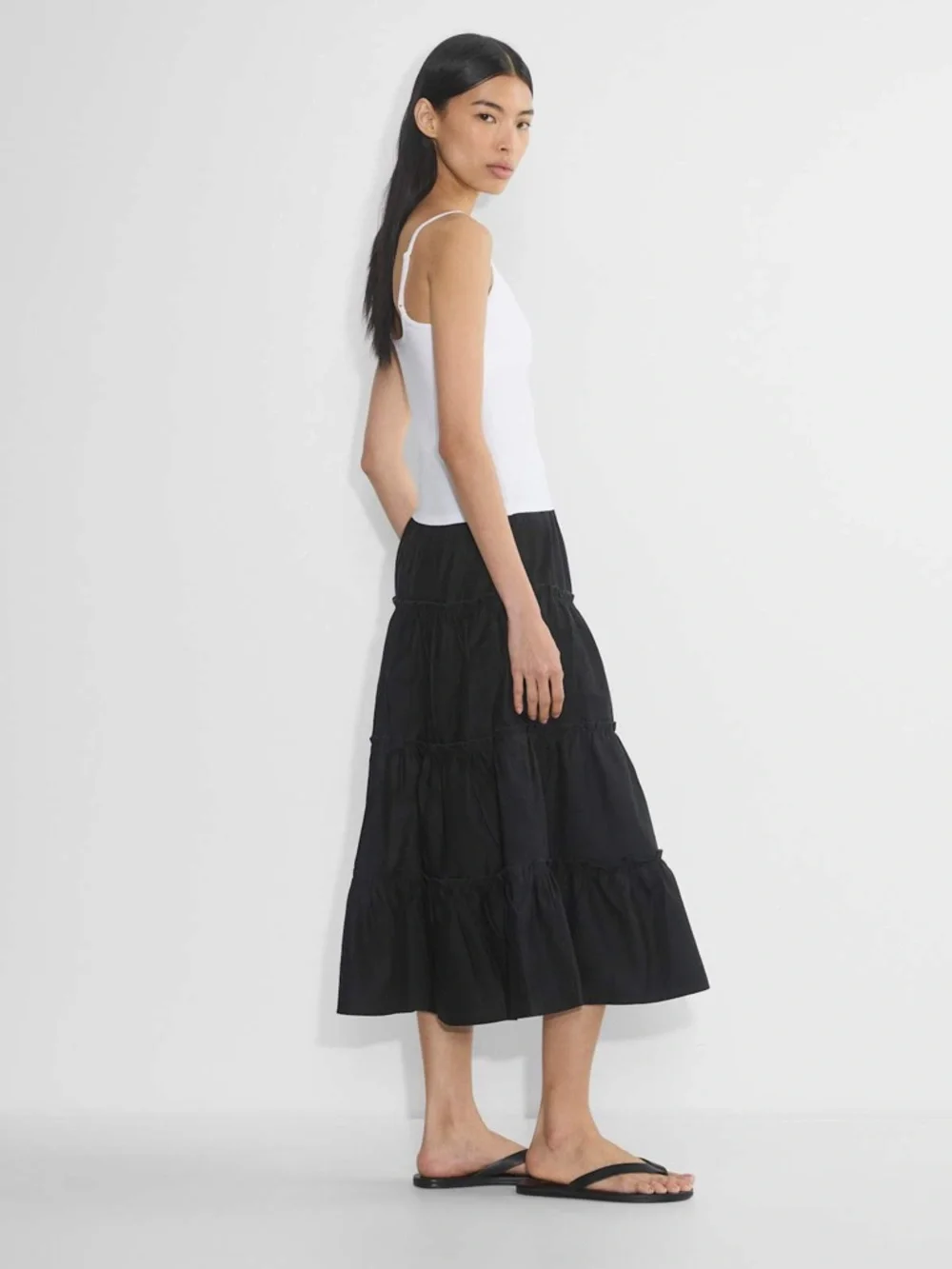 Aritzia Sunday Best Mars Skirt Size Small Black Tiered Maxi Cotton High Rise - Picture 3 of 15